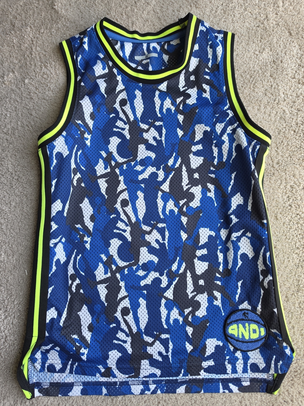 And1 Blue White Camo Mesh Tank Top with Neon Trim